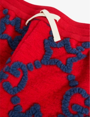 Gucci Girls Red/blue Kids GG Monogram Woven-knit Bermuda Shorts 8