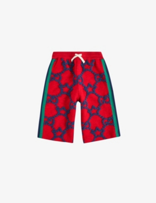 Gucci Girls Red/blue Kids GG Monogram Woven-knit Bermuda Shorts 8