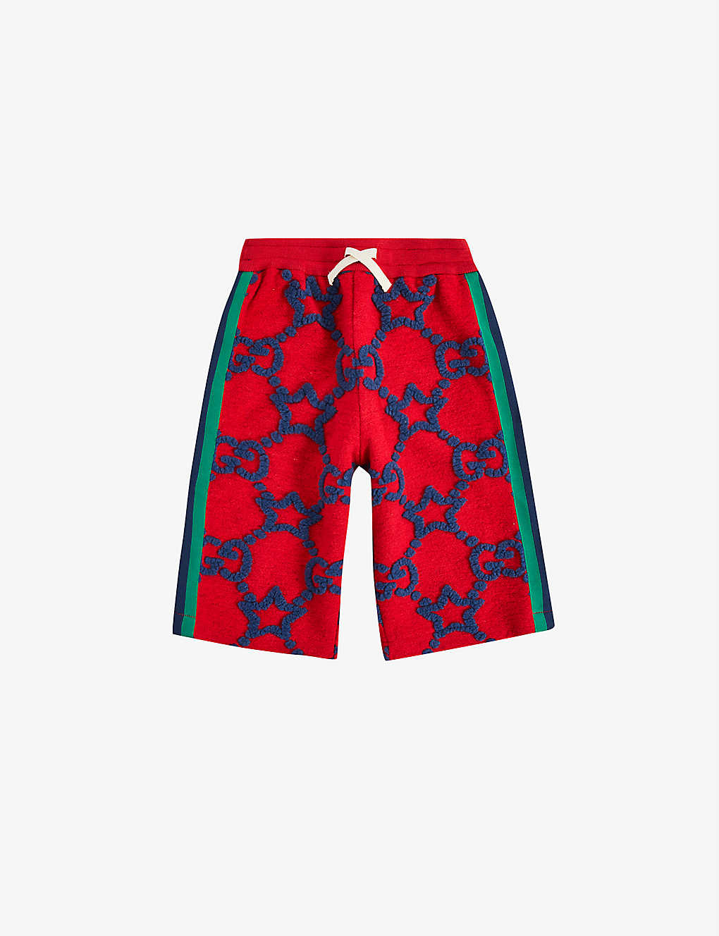 Gucci Kids' Gg Monogram Woven-knit Bermuda Shorts 8-12 Years In Red/blue