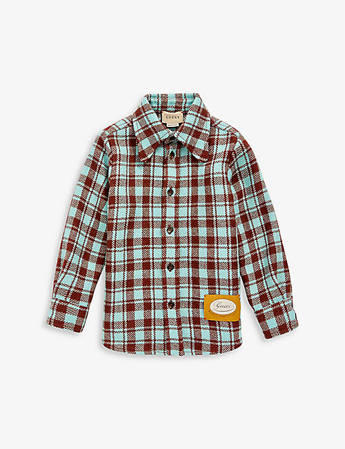 GUCCI: Check-print logo-embroidered wool shirt 4 years