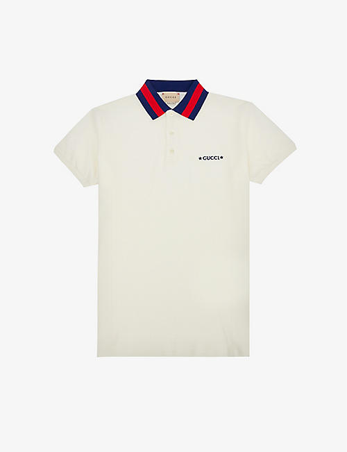 GUCCI: Logo-embroidered stretch-cotton pique polo shirt 4-12 years