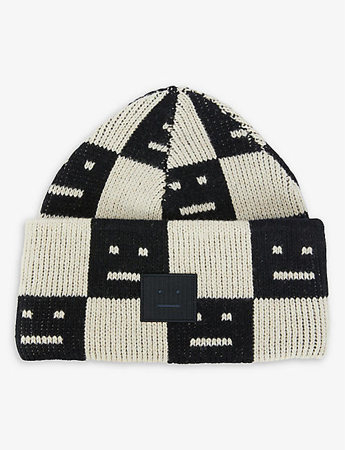 ACNE STUDIOS: Kuri face-print wool beanie hat
