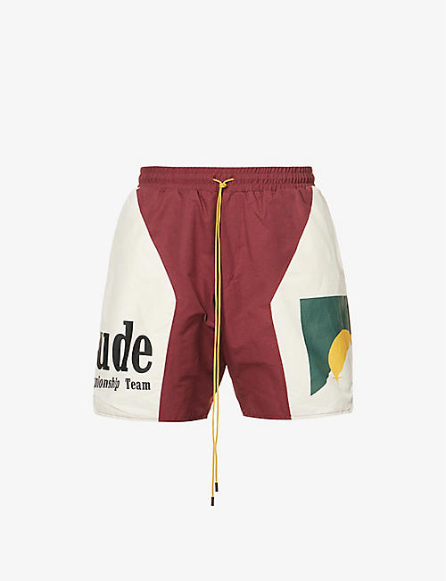 RHUDE: Brand-print relaxed-fit cotton-blend shorts