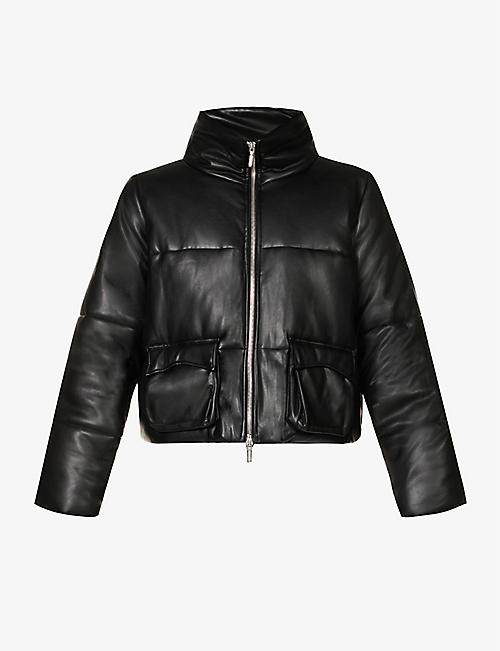 RHUDE: Logo-embossed boxy-fit padded faux-leather jacket