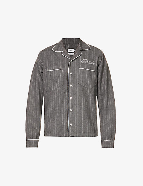 RHUDE: Striped brand-embroidered relaxed-fit cotton shirt