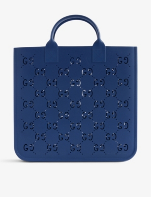 Gucci Kids' Perforated Rubber Tote Bag In Blue