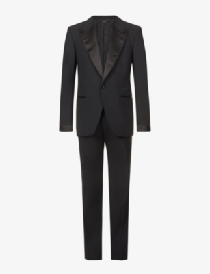 Tom Ford Shelton-fit Single-breasted Wool-blend Evening Suit In Blk Sld