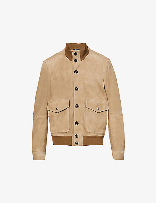 TOM FORD: Funnel-neck relaxed-fit suede bomber jacket
