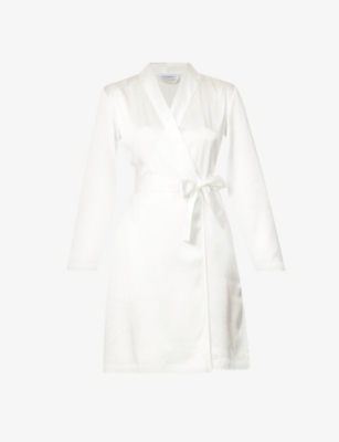 La Perla Belted Regular-fit Silk-satin Robe In Ecru