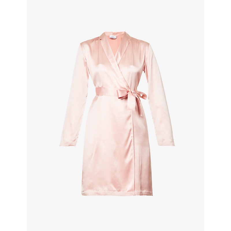 La Perla Belted Regular-fit Silk-satin Robe In Pink Powder