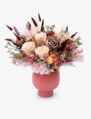 YOUR LONDON FLORIST: Burnt Orange dried flower wedding centrepiece with ceramic pot