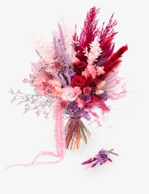 YOUR LONDON FLORIST: Colourful dried bridal bouquet with buttonhole arrangement