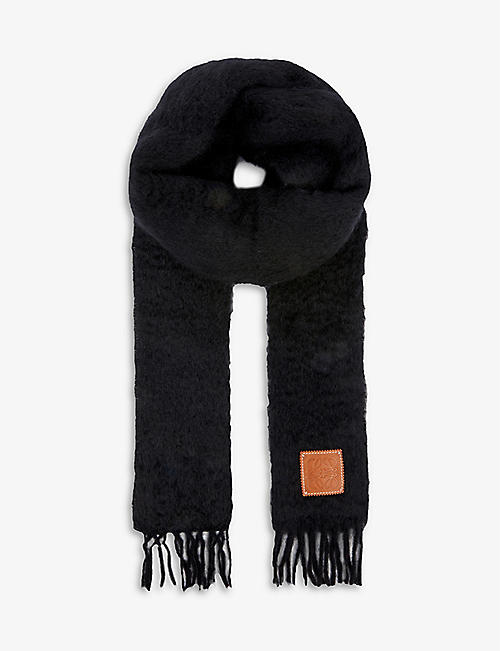 LOEWE: Brand-patch fringed-edge wool scarf