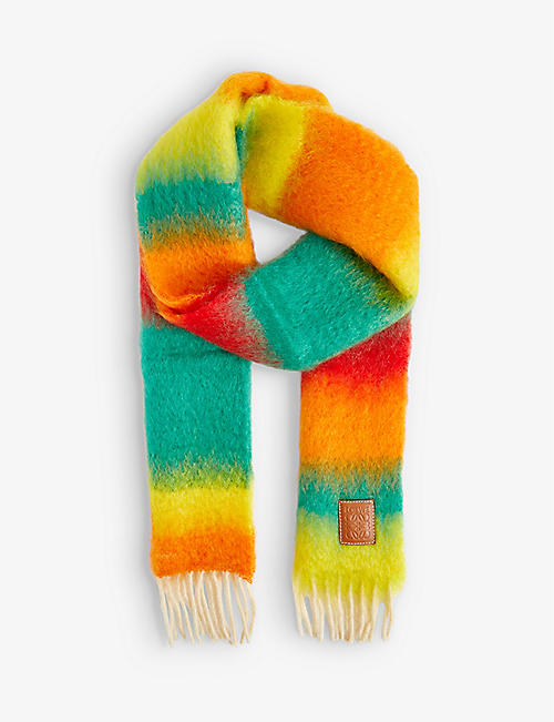LOEWE: Anagram-patch striped wool-blend scarf