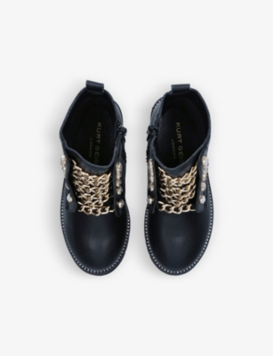 Shop Kurt Geiger London Girls Black Kids Mini Bax Chain-detail Leather Boots 7-9 Years