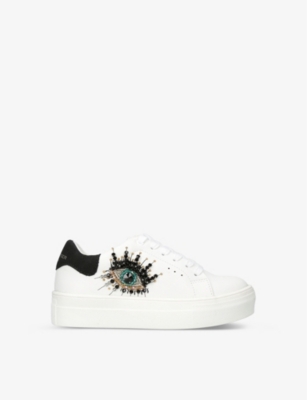 Shop Kurt Geiger London White Kids Mini Laney Eagle Leather Platform Trainers 6-7 Years