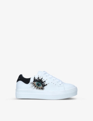 Kurt Geiger London Girls White Kids Mini Laney Eye-embellished Leather Trainers 7-9 Years