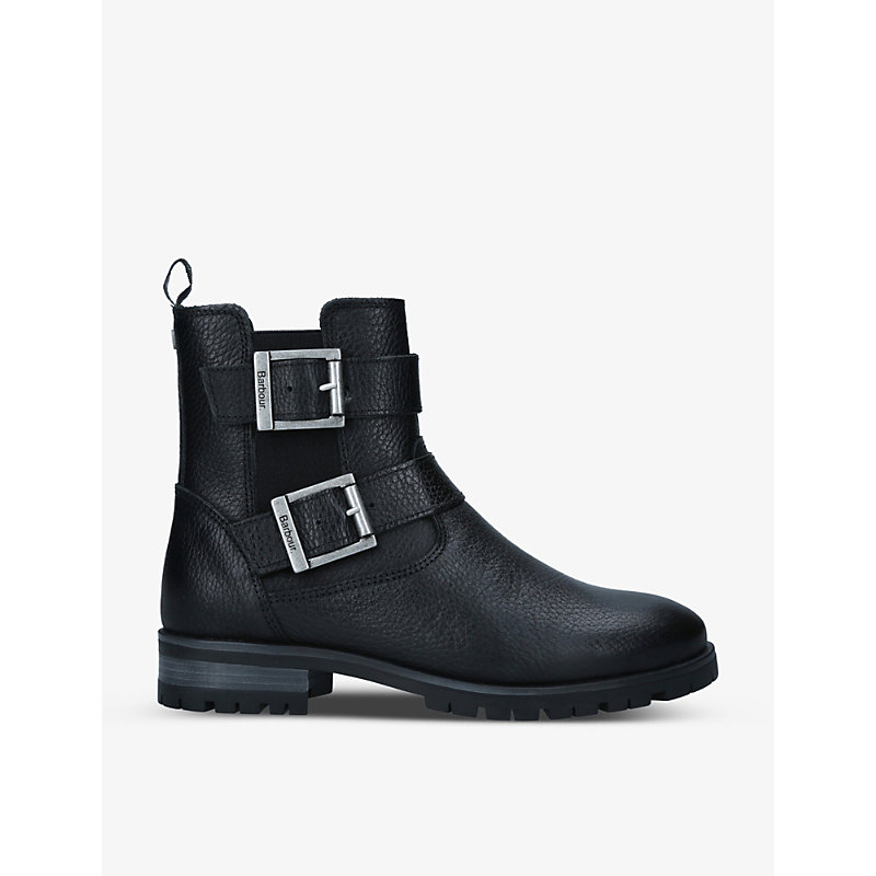 Barbour Marina Buckle-detail Leather Ankle Boots In Black