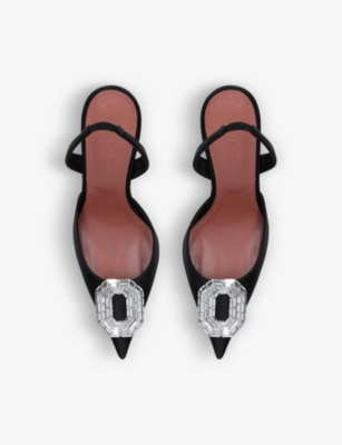 AMINA MUADDI Camelia crystal-embellished satin slingback courts