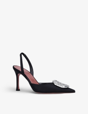 AMINA MUADDI Camelia crystal-embellished satin slingback courts