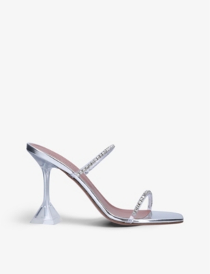 AMINA MUADDI: Gilda crystal-embellished leather heeled mules