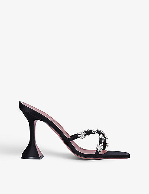 AMINA MUADDI: Lily crystal-embellished satin and leather heeled sandals