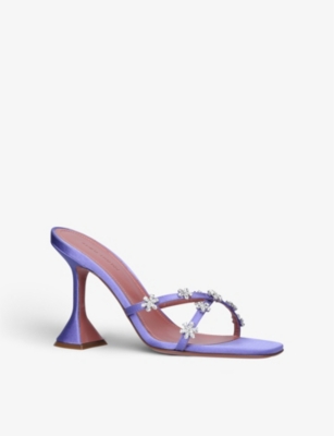 AMINA MUADDI Lily crystal-embellished satin heeled mules