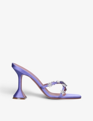 AMINA MUADDI Lily crystal-embellished satin heeled mules