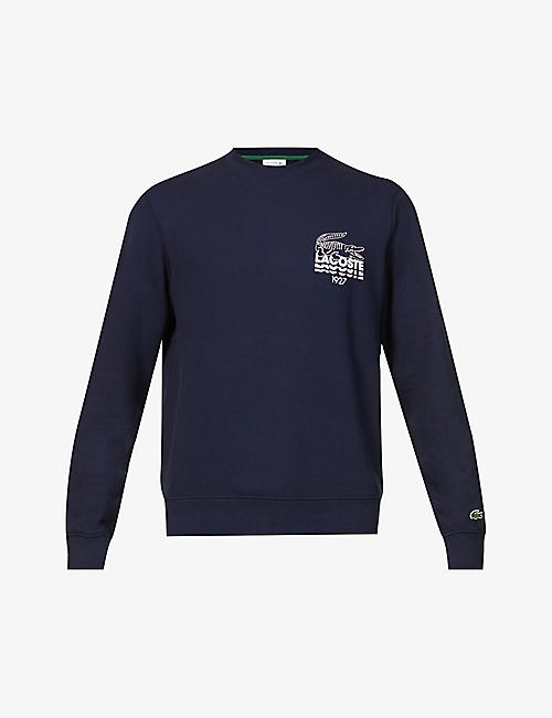 LACOSTE: Logo-print embroidered cotton-jersey sweatshirt