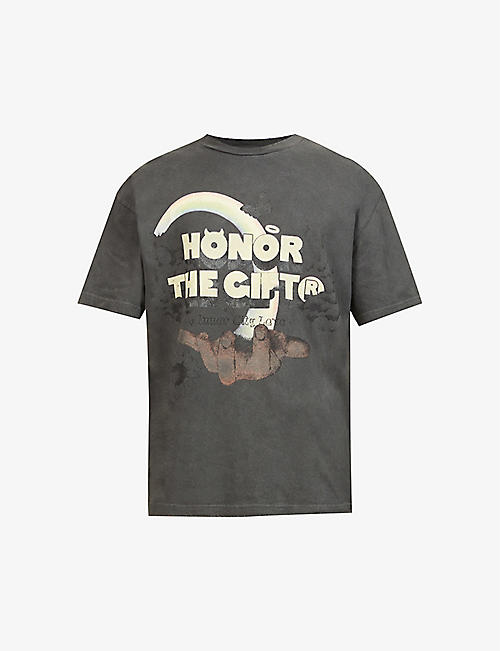 HONOR THE GIFT: Palms logo-print distressed oversized-fit cotton-jersey T-shirt