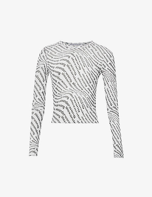 ALEXANDER WANG: Logo-print slim-fit mesh top