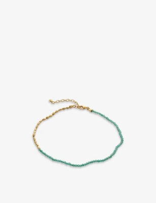 Monica Vinader Mini Nugget 18ct Yellow Gold-plated Vermeil Sterling-silver And Onyx Anklet In Green