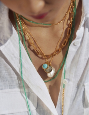 Monica Vinader Mini Nugget 18ct Yellow Gold-plated Vermeil Sterling Silver And Onyx Necklace In Green