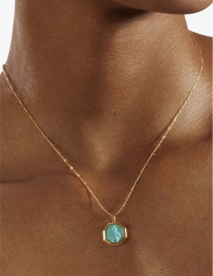Monica Vinader Gold St Christopher Gemstone Pendant Turquoise In Blue