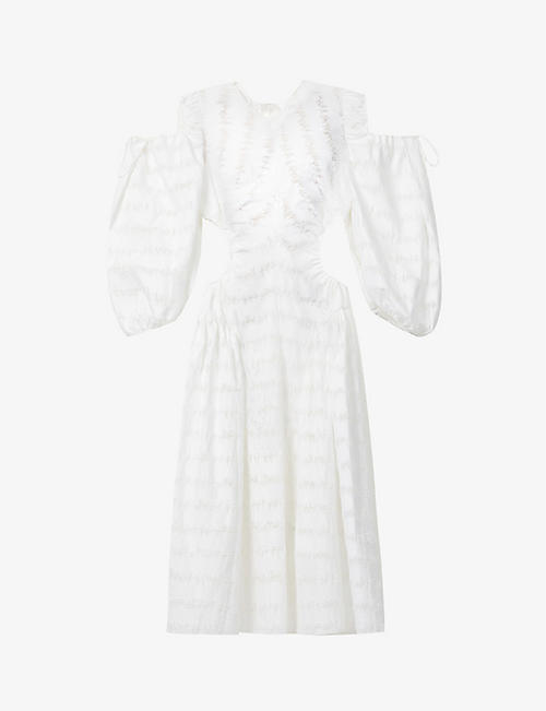 CECILIE BAHNSEN: Fro puff-sleeve cotton-blend midi dress