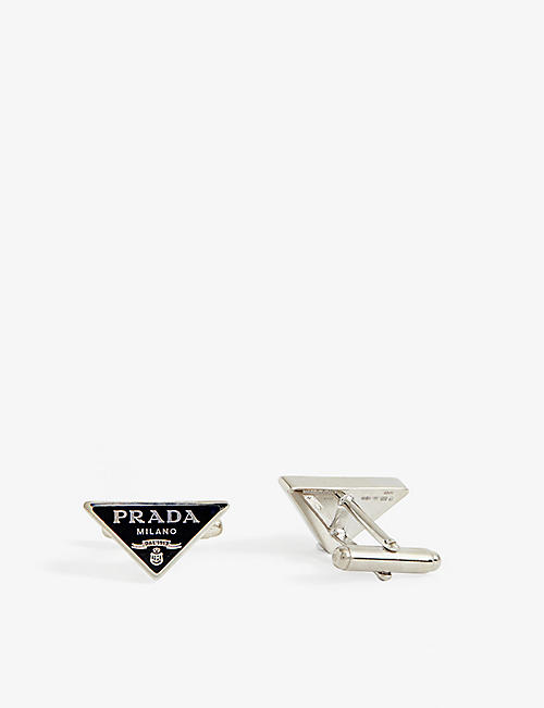 PRADA: Logo-embossed triangular 925 sterling-silver cufflinks