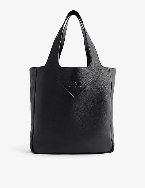 PRADA: Logo-embossed leather tote bag