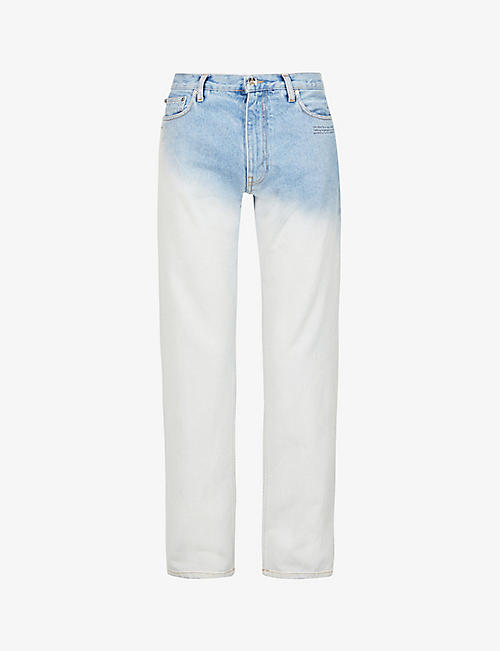 OFF-WHITE C/O VIRGIL ABLOH: Ombré-wash brand-print regular-fit jeans