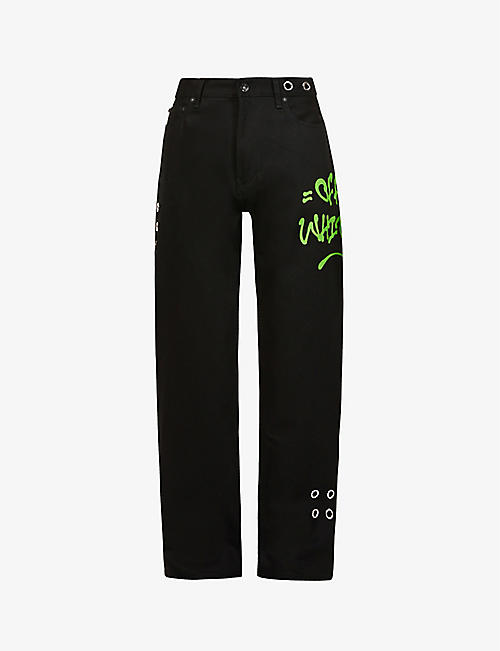 OFF-WHITE C/O VIRGIL ABLOH: Neen brand-print relaxed-fit jeans