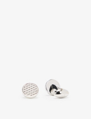 Babette Wasserman London Woven-detail Round Rhodium-plated Cufflinks In Rhodium
