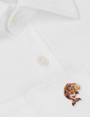 BABETTE WASSERMAN LONDON: Fish and conch rhodium-plated brass and enamel cufflinks