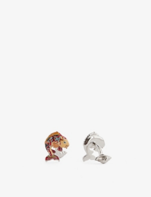 BABETTE WASSERMAN LONDON: Fish and conch rhodium-plated brass and enamel cufflinks