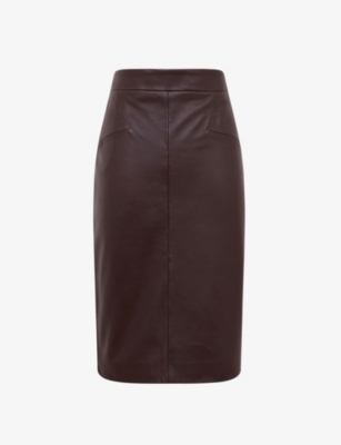 Reiss Reagan Leather Pencil Skirt In Berry