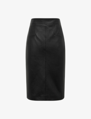 Reiss Womens Black Reagan High-rise Leather Pencil Skirt
