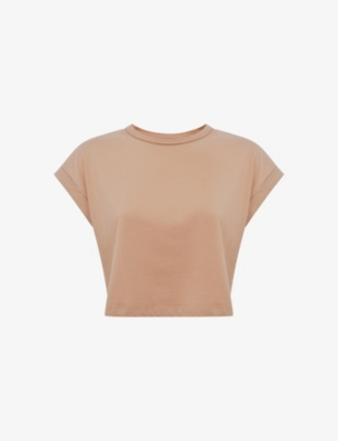 Reiss Womens Camel Terry Cropped Cotton T-shirt