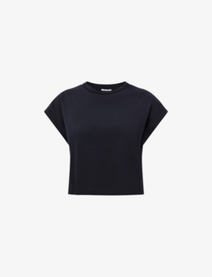 Reiss Womens Navy Terry Cropped Cotton T-shirt