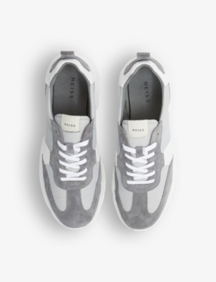 Shop Reiss Men's Grey Evo Colour-blocked Suede And Mesh Low-top Trainers
