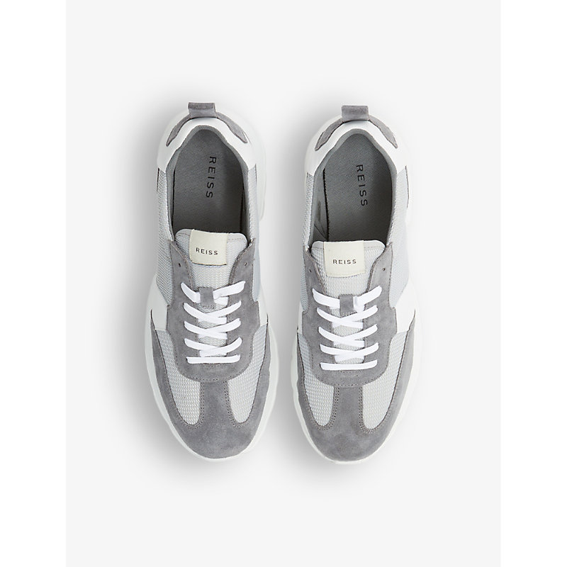 Shop Reiss Evo Colour-blocked Suede And Mesh Low-top Trainers In Grey