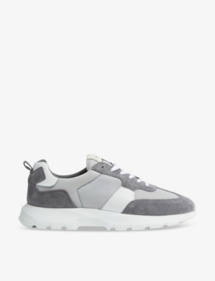 Shop Reiss Mens Grey Evo Colour-blocked Suede And Mesh Low-top Trainers