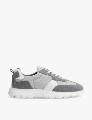 Shop Reiss Men's Grey Evo Colour-blocked Suede And Mesh Low-top Trainers